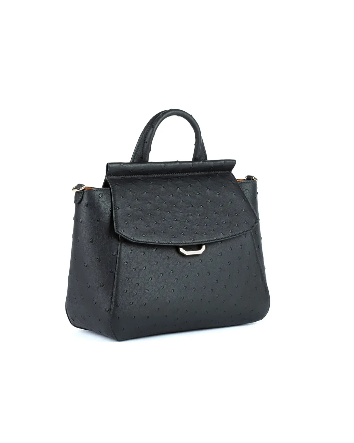 Novella M borsa a mano media in struzzo Carbone
